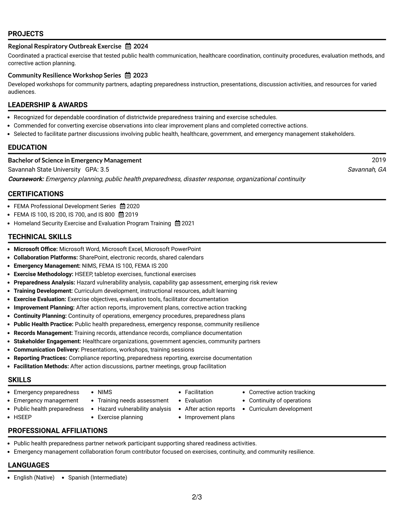 Resume Example Page 2