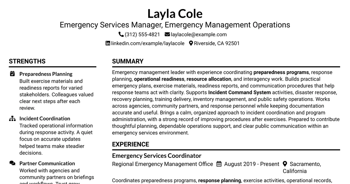 33 Emergency Services Manager - Emergency Management Operations Resume Templates with Example