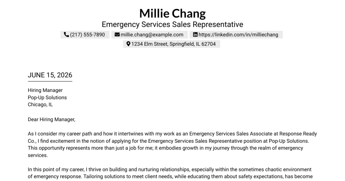 30+ Emergency Services Sales Representative Cover Letter Templates with Example 2026