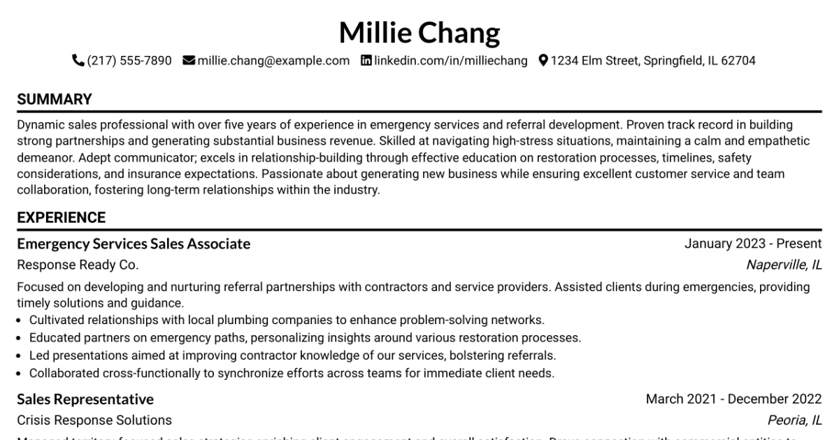 33 Emergency Services Sales Representative Resume Templates with Example 2026 (ATS-Optimized)
