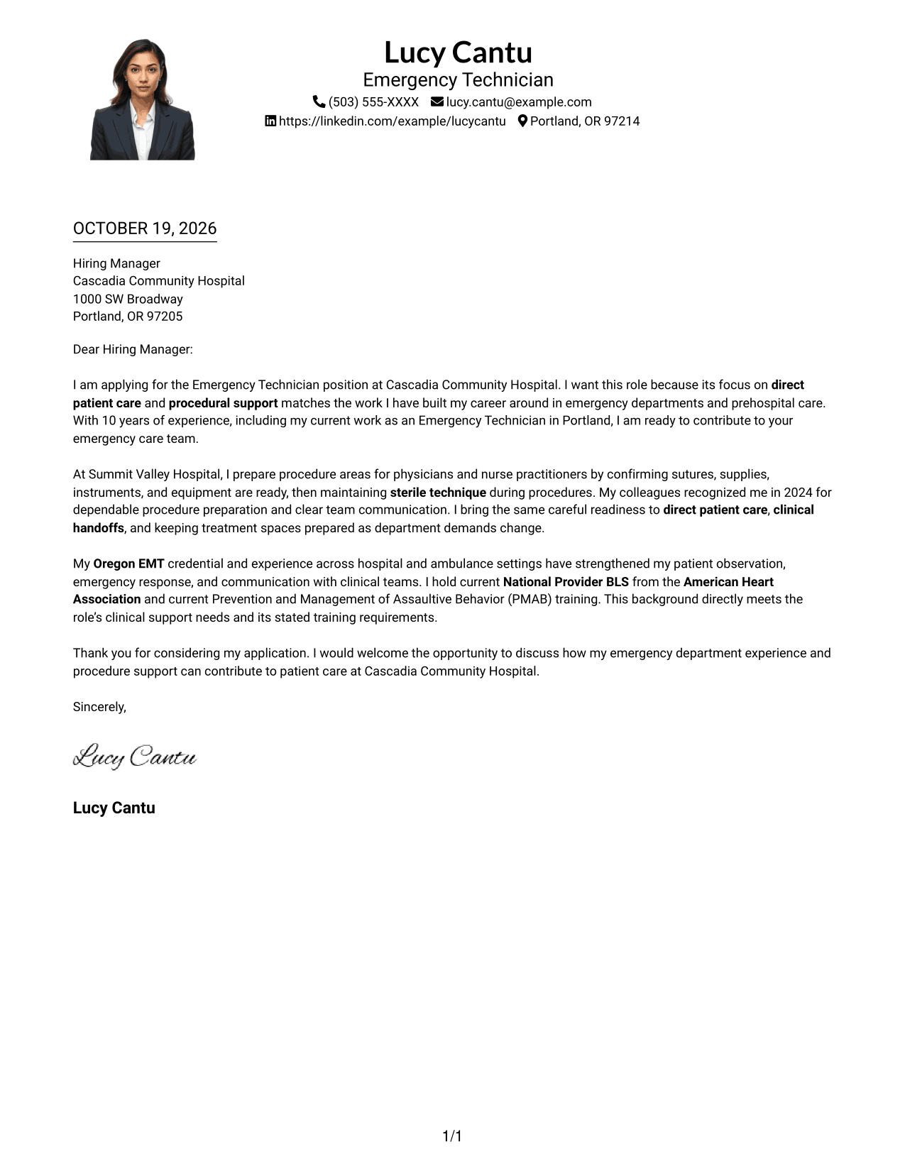 Cover letter example — page 1
