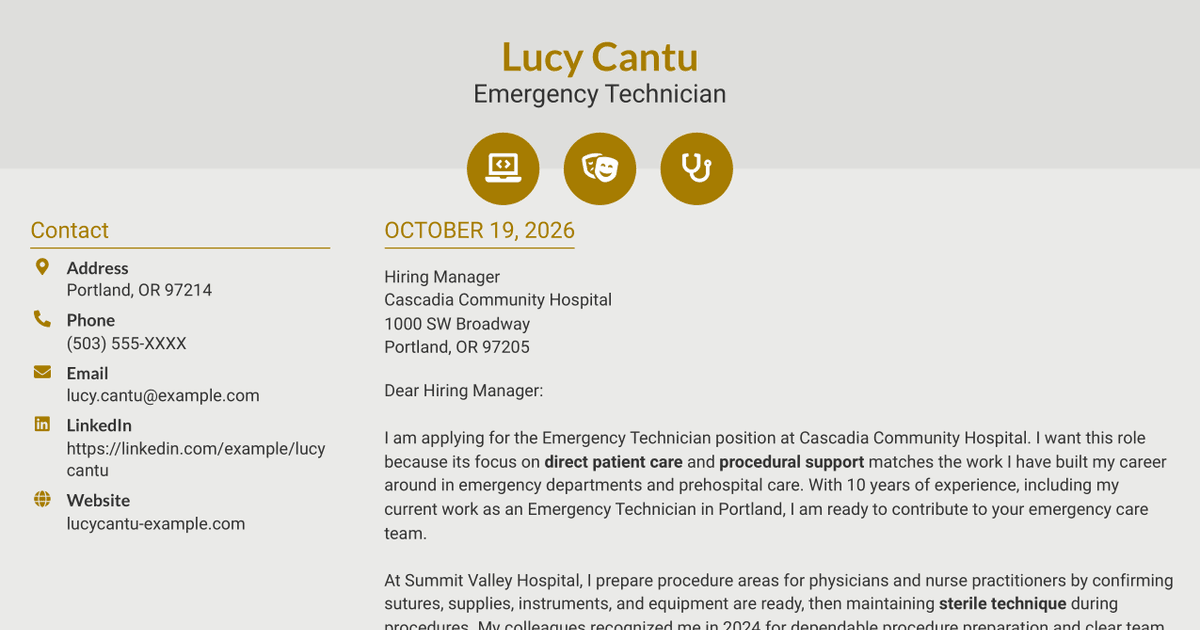 7 Emergency Technician - Emergency Department Care Cover Letter Templates with Example