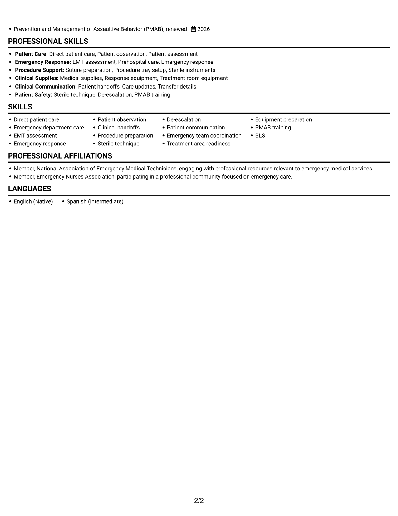 Resume example — page 2