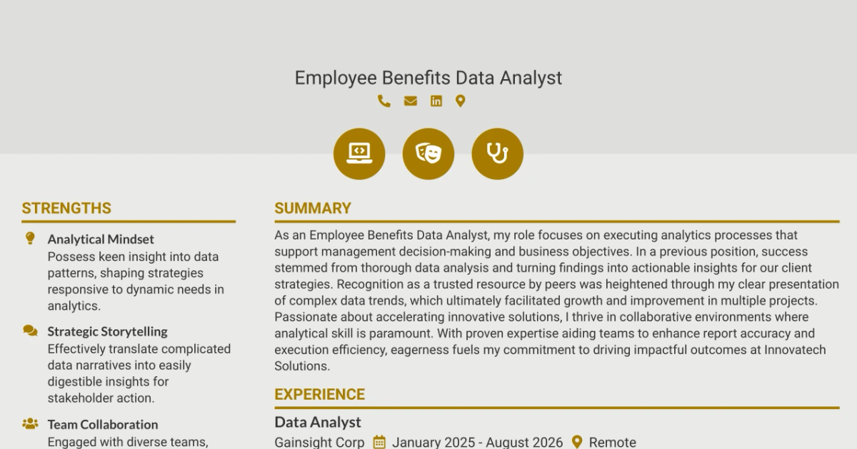 33 Employee Benefits Data Analyst Resume Templates with Example 2026 (ATS-Optimized)