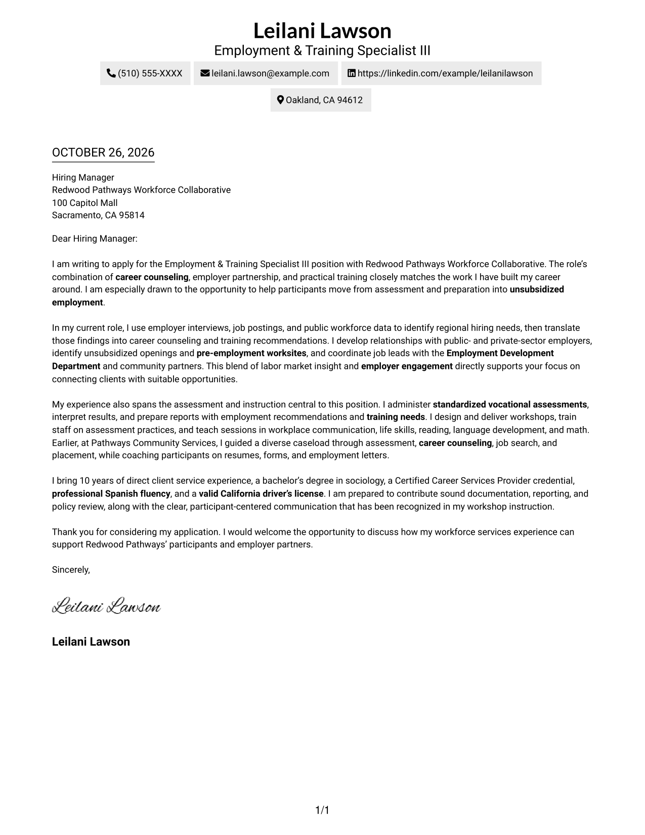 Cover letter example — page 1