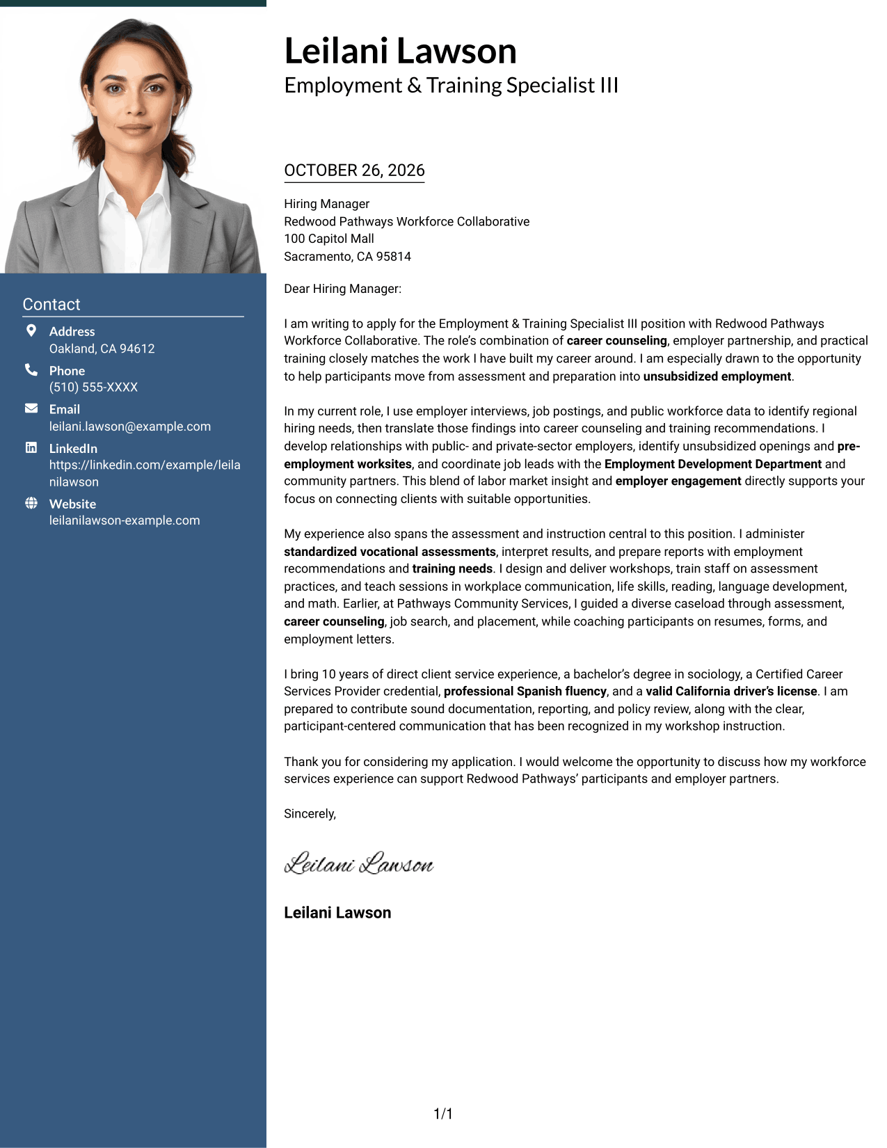 Cover letter example — page 1