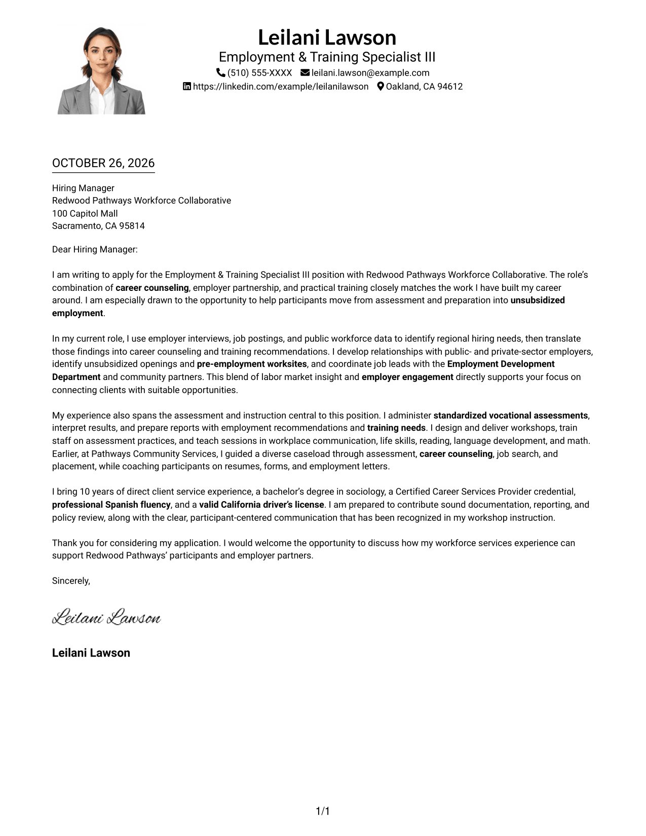 Cover letter example — page 1