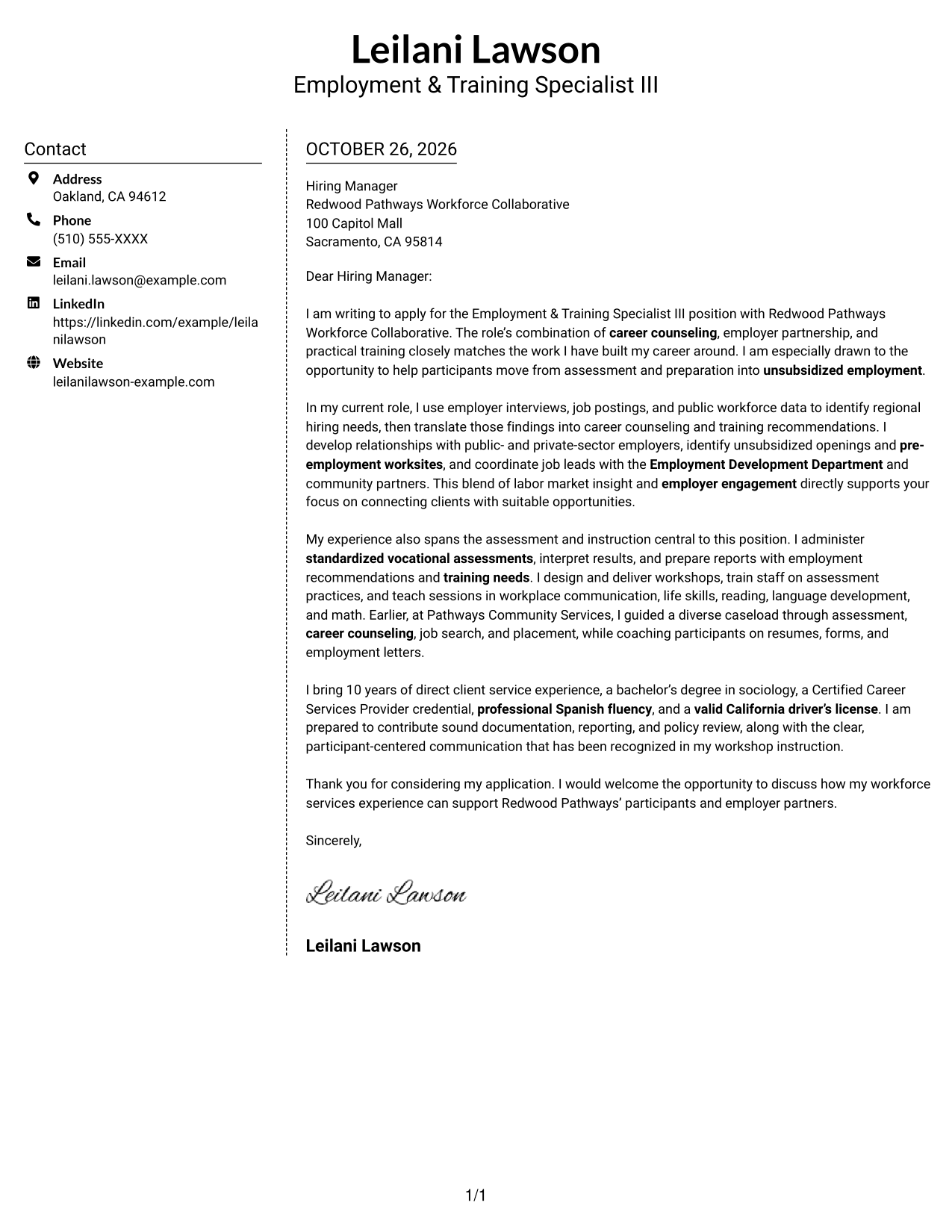 Cover letter example — page 1