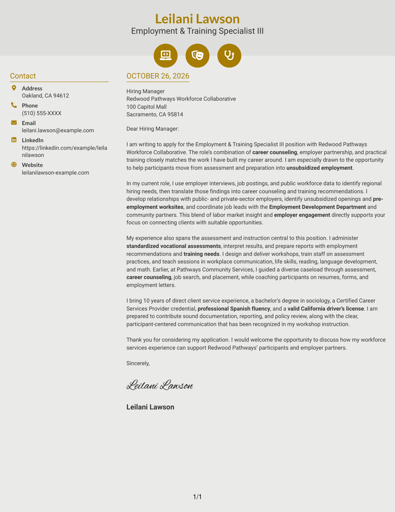 Cover letter example — page 1