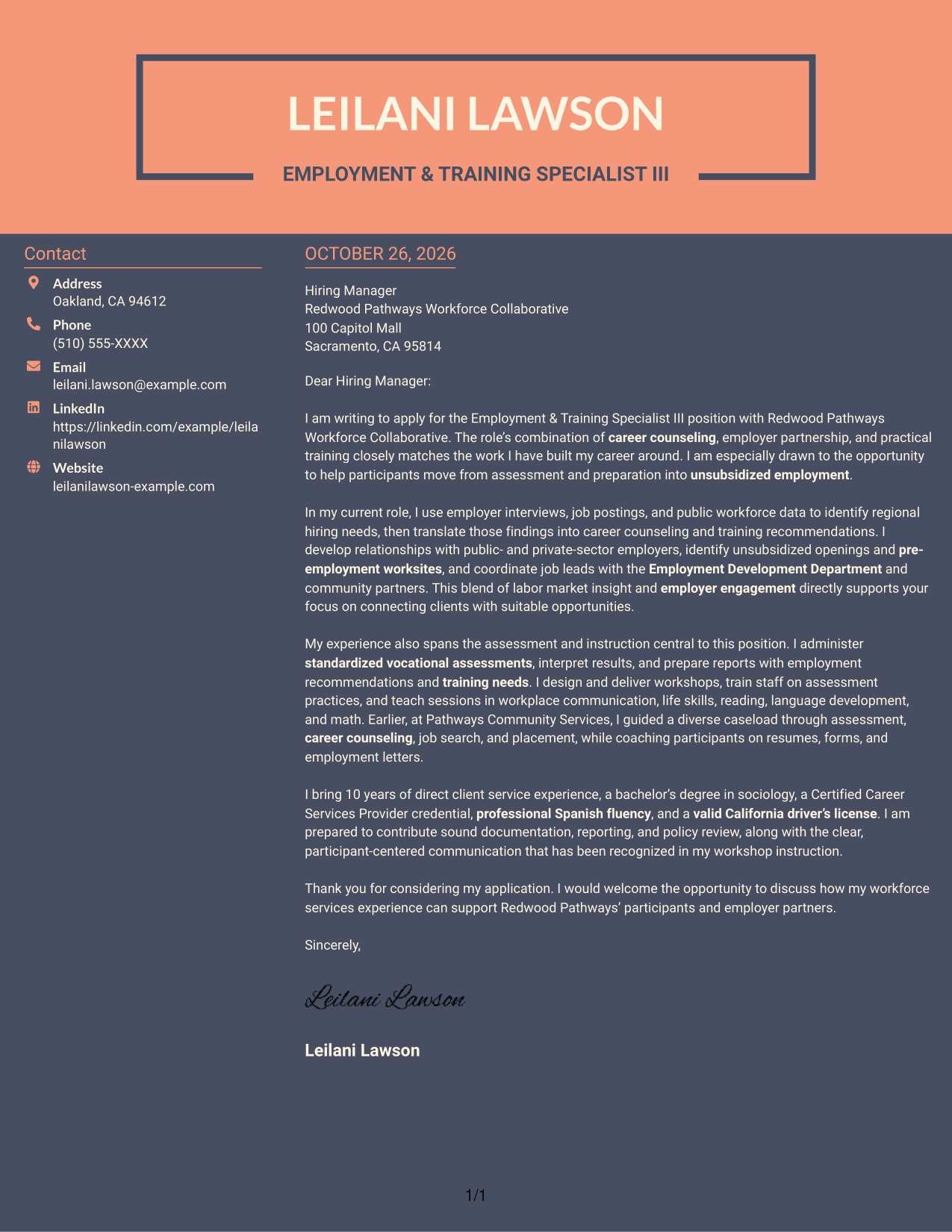Cover letter example — page 1