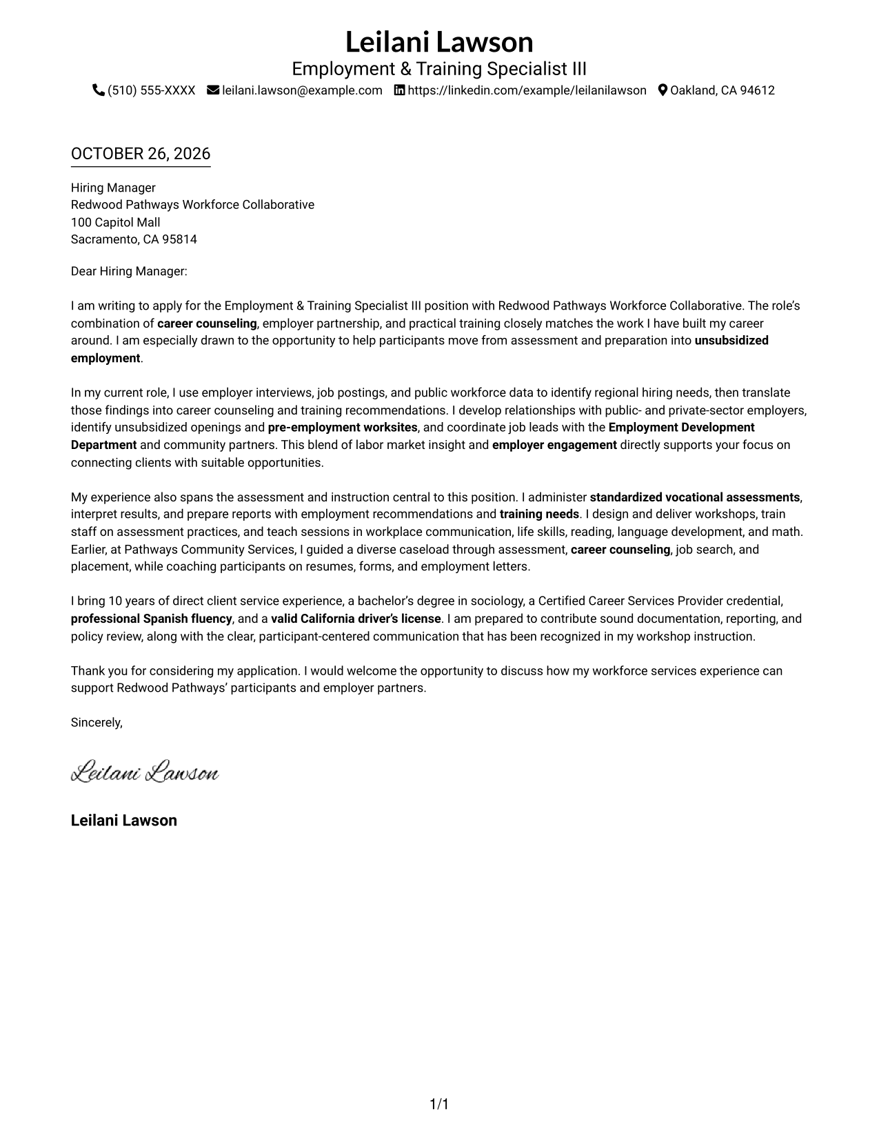 Cover letter example — page 1