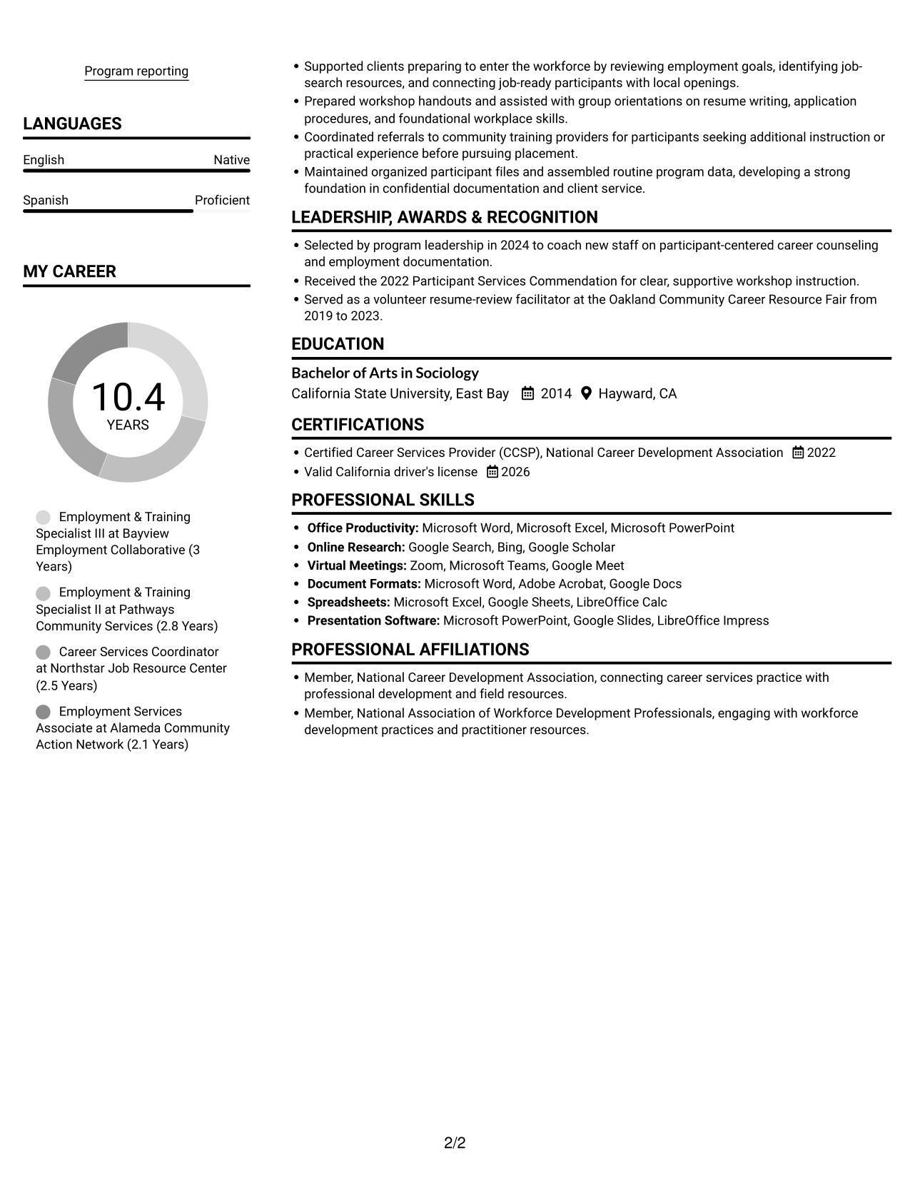 Resume example — page 2