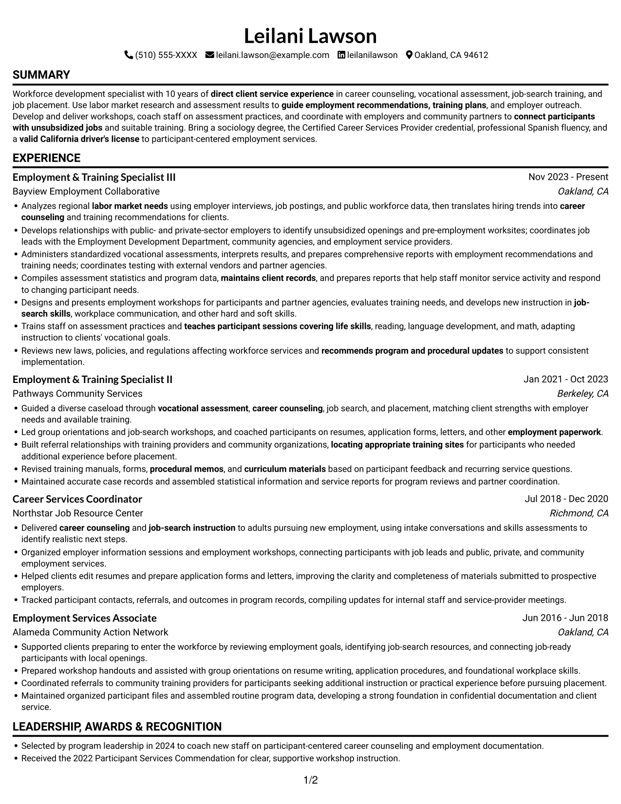 Resume example — page 1