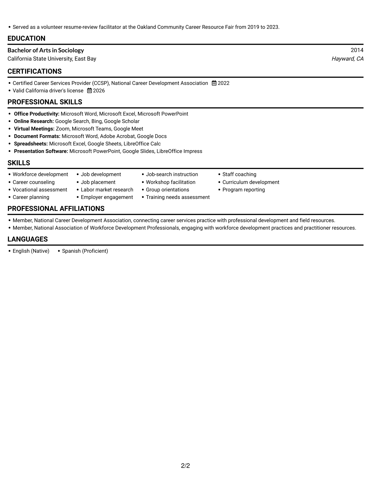 Resume example — page 2