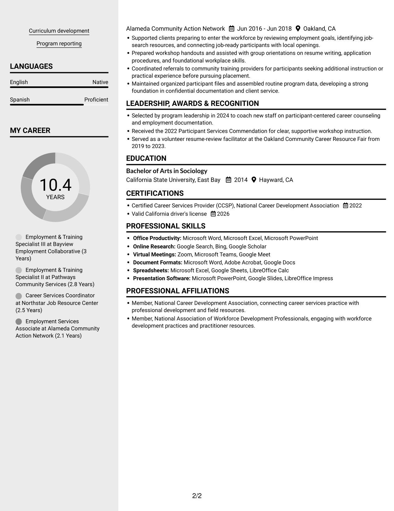 Resume example — page 2