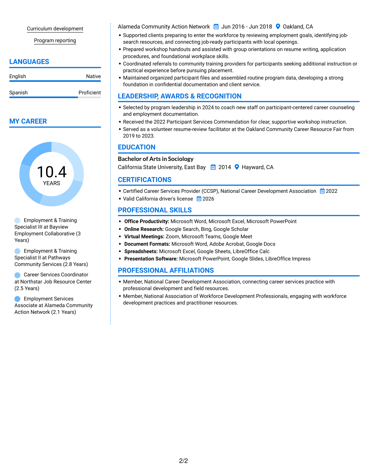 Resume example — page 2