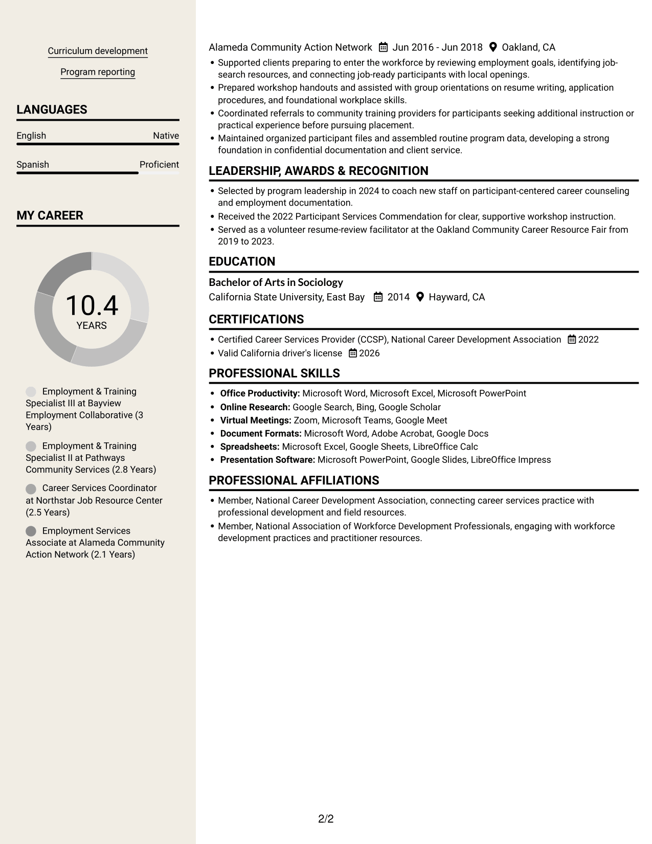 Resume example — page 2