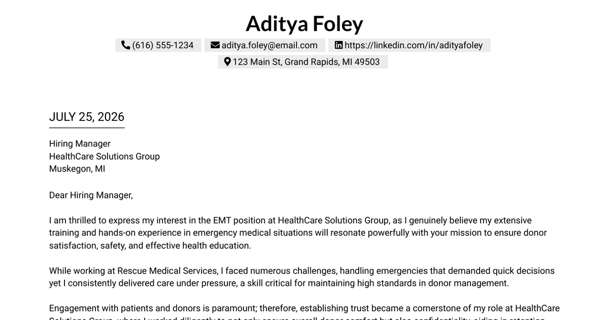 30+ EMT or Paramedic Cover Letter Templates with Example 2026