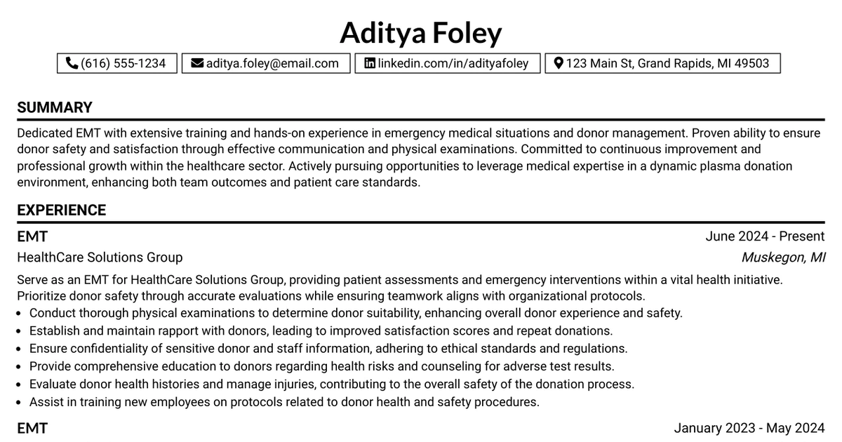 33 EMT or Paramedic Resume Templates with Example 2026 (ATS-Optimized)