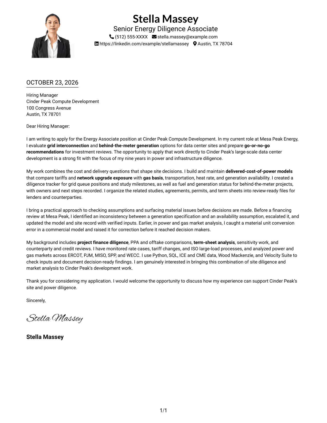 Cover letter example — page 1