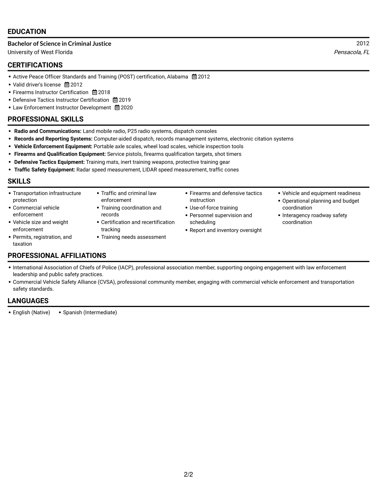 Resume example — page 2