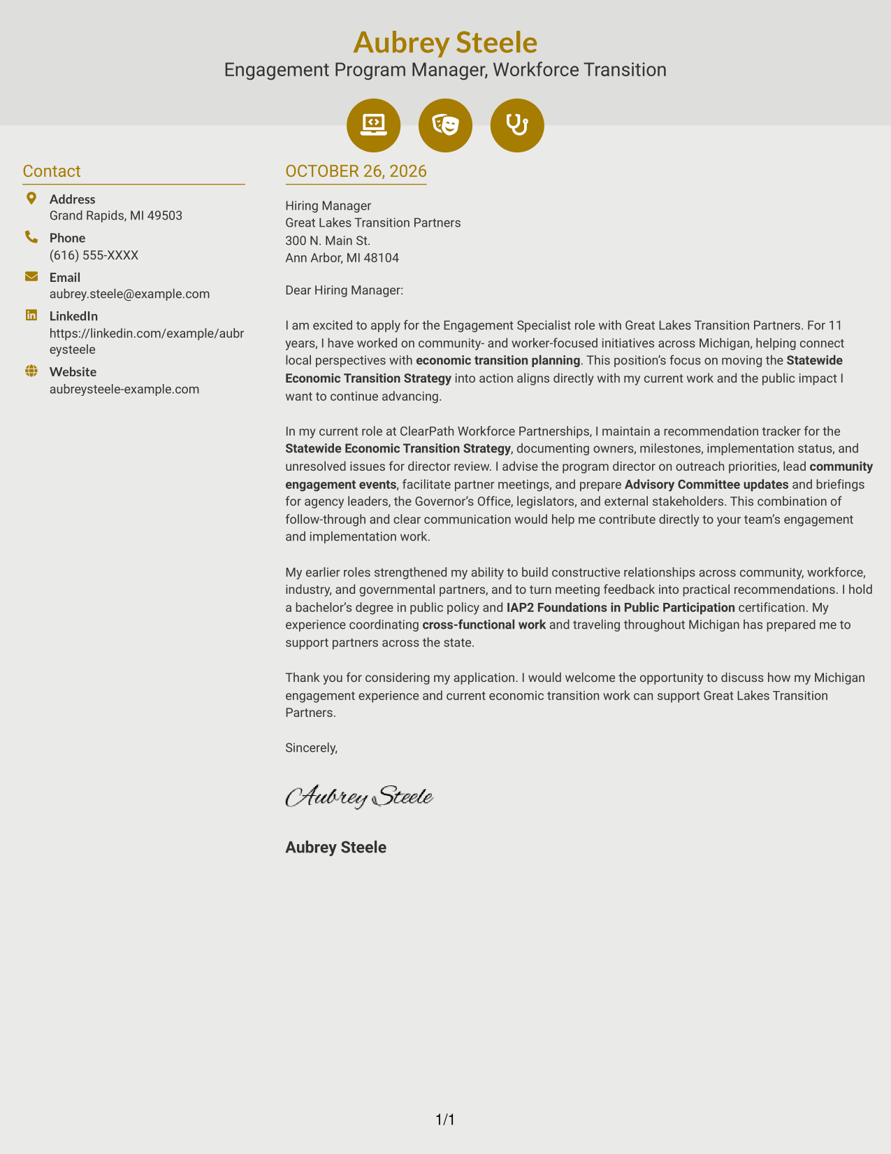 Cover letter example — page 1