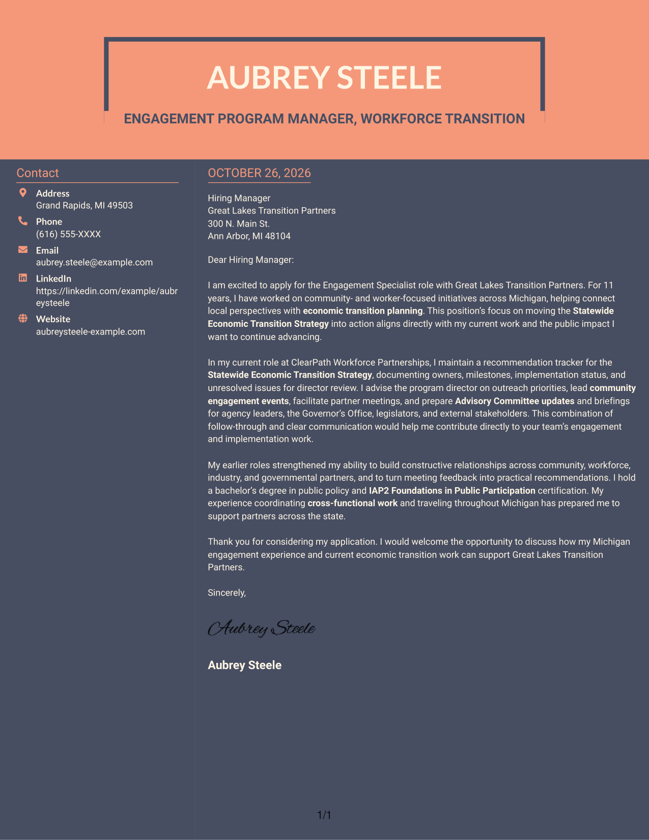 Cover letter example — page 1