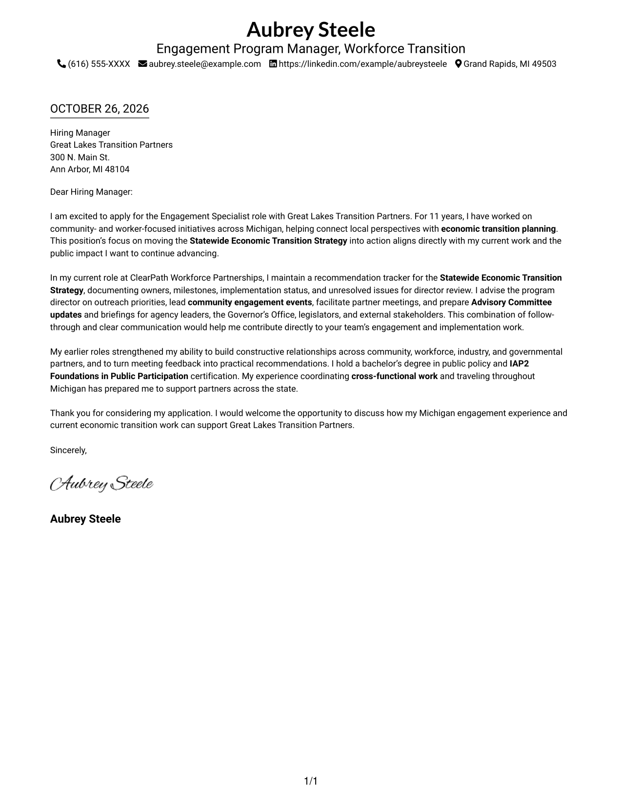 Cover letter example — page 1