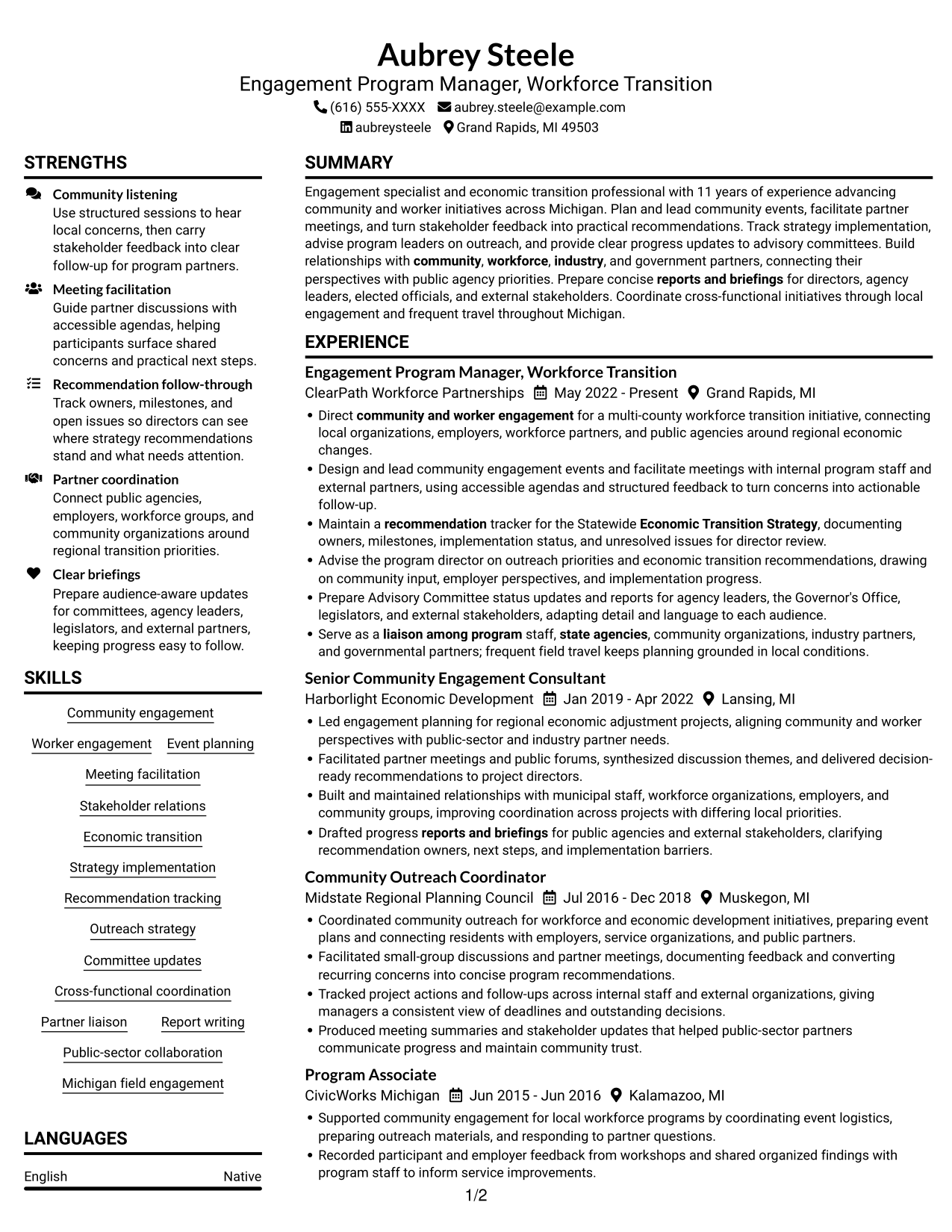 Resume example — page 1