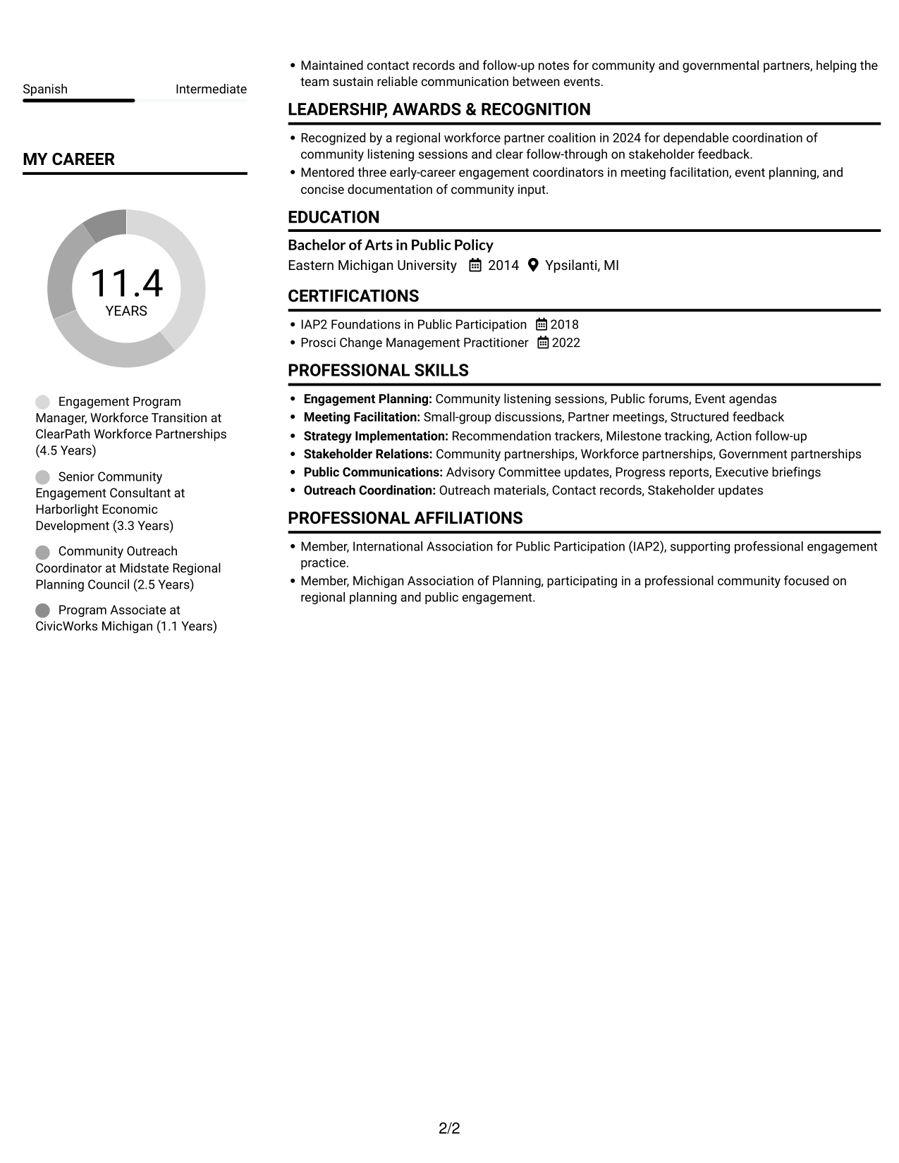 Resume example — page 2