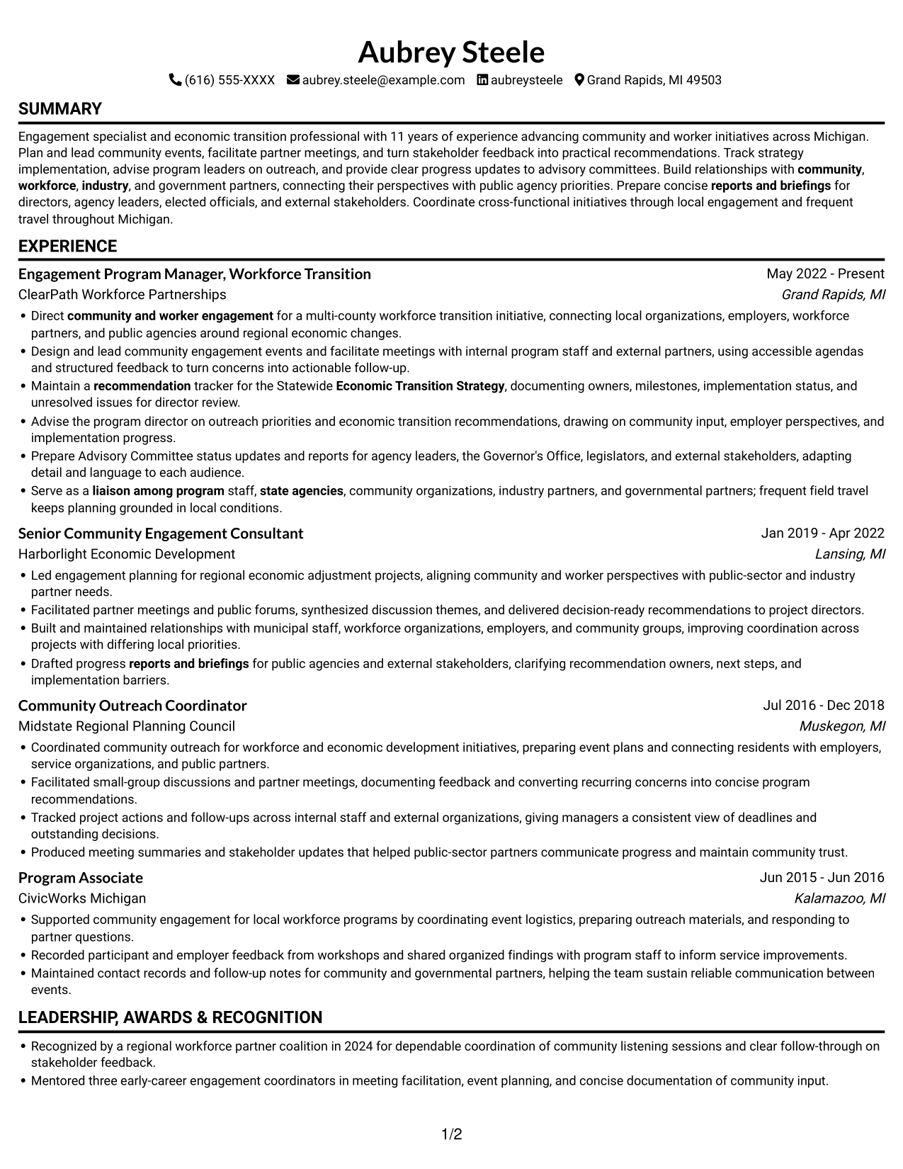 Resume example — page 1