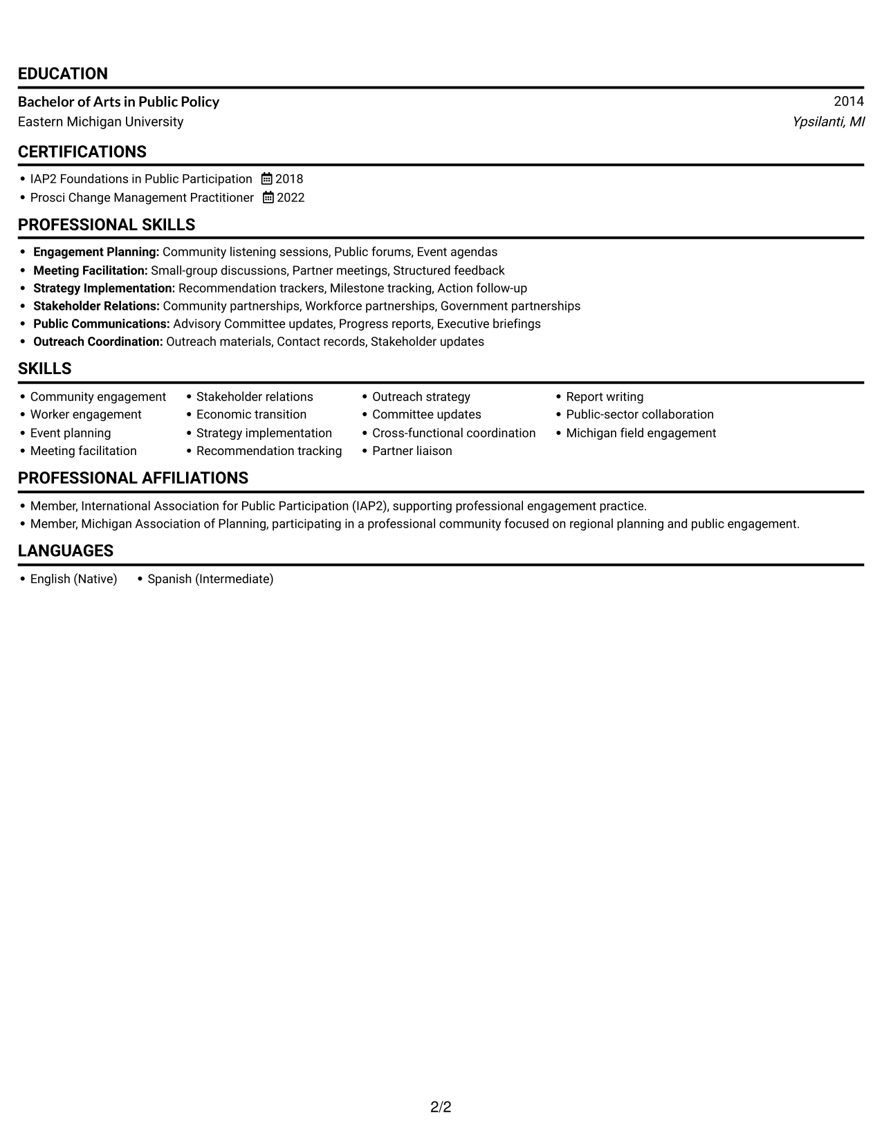 Resume example — page 2