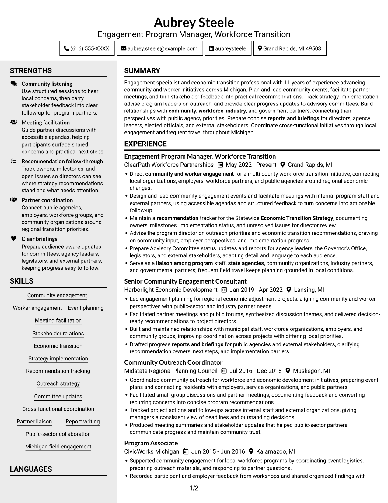 Resume example — page 1