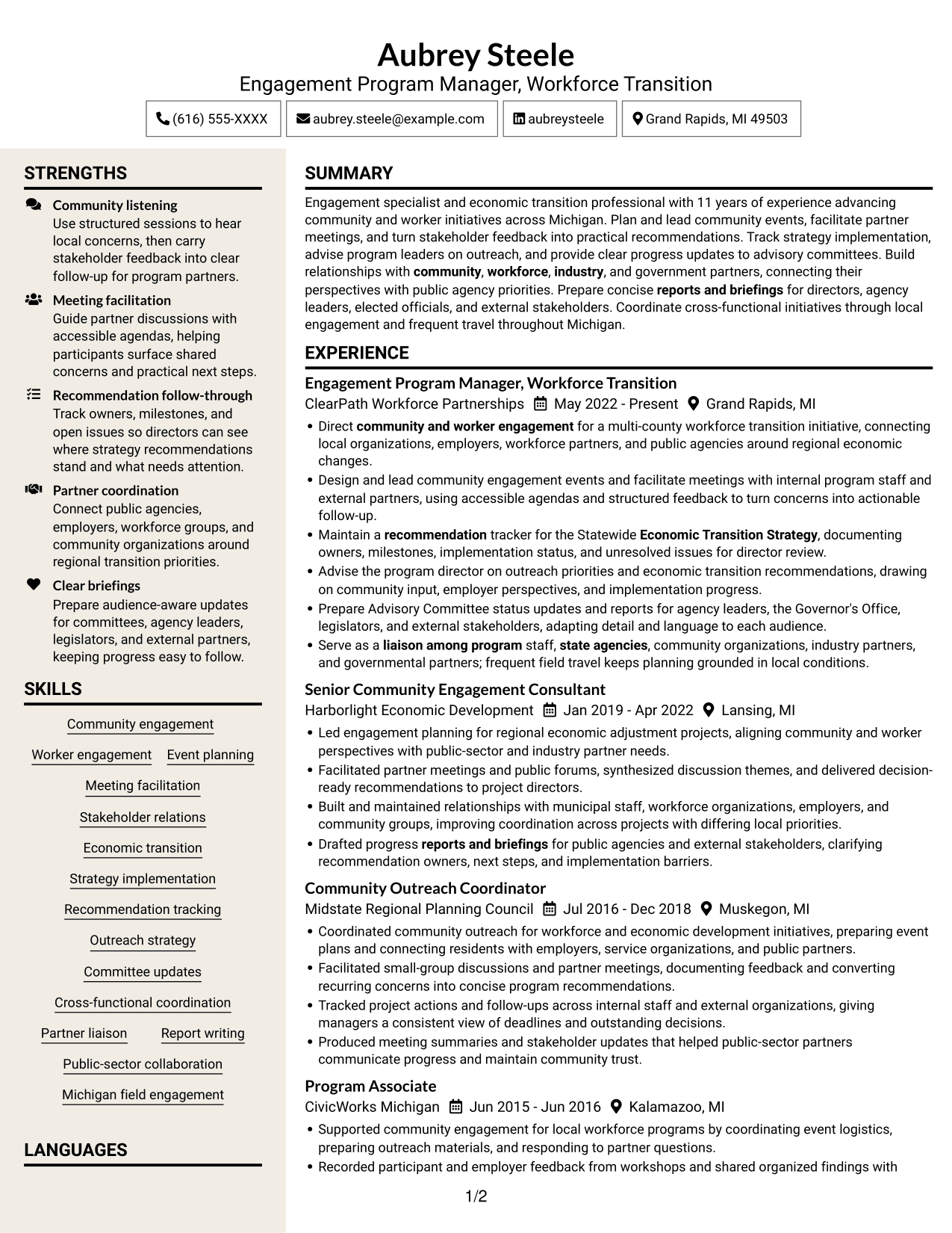 Resume example — page 1