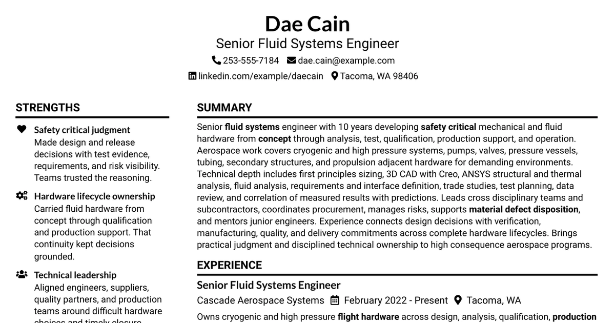 33 Engineer - Fluid Systems Sr Resume Templates with Example
