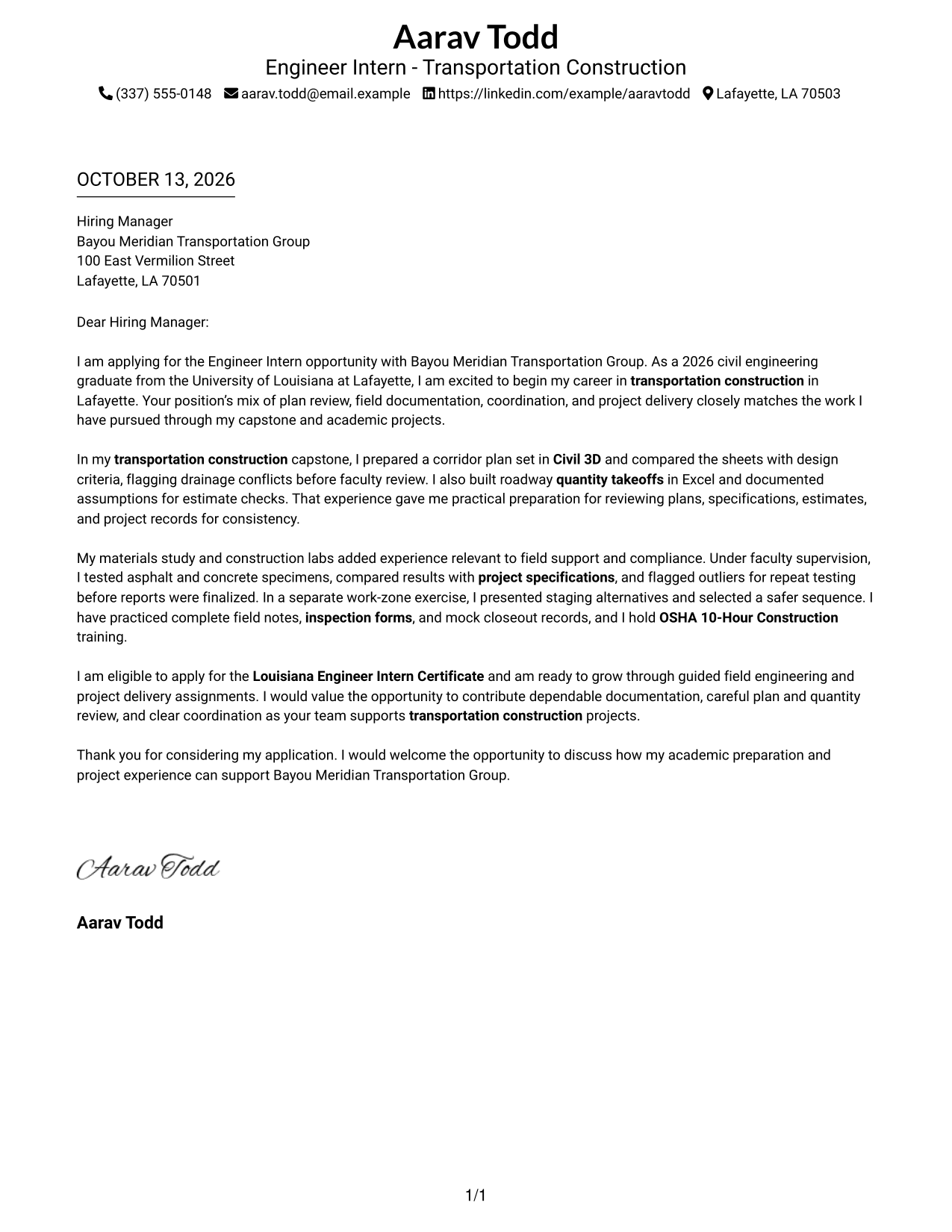 Cover Letter Example Page 1