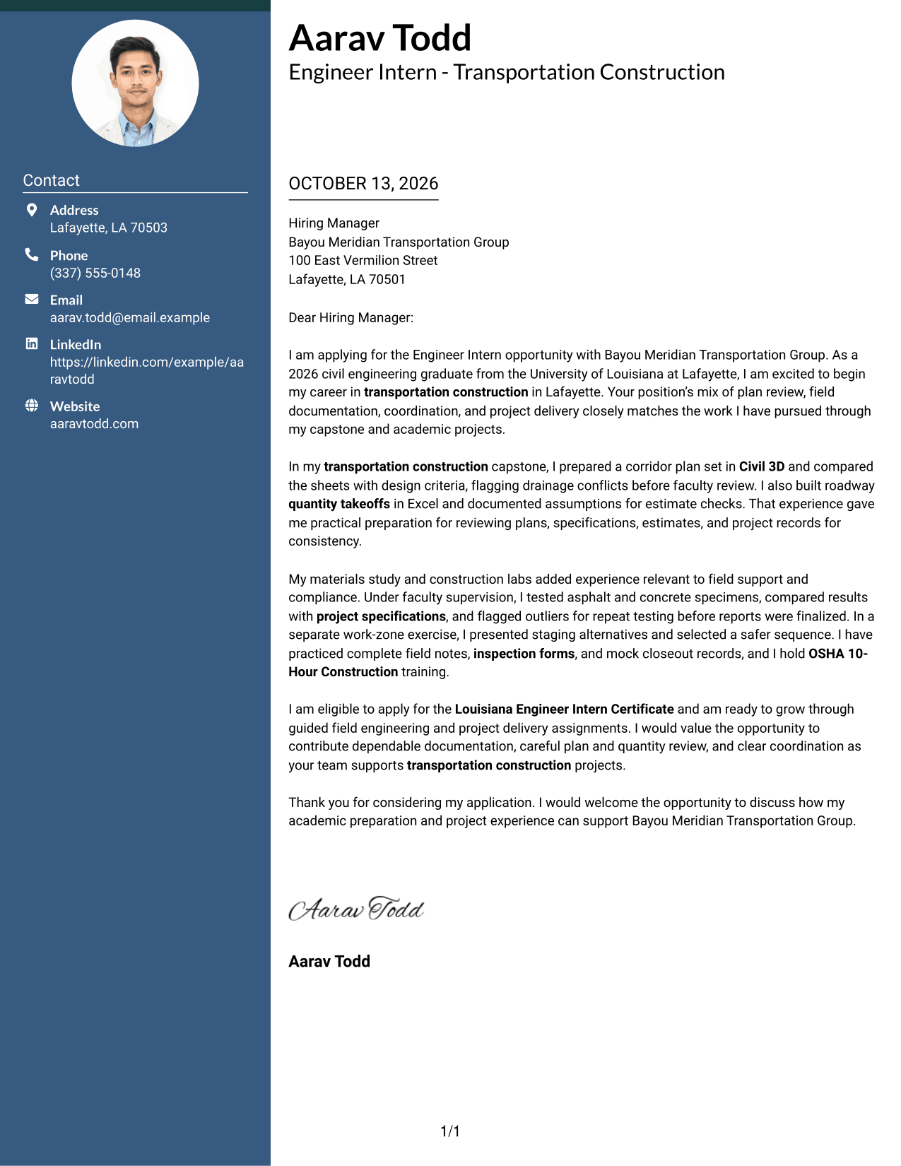 Cover Letter Example Page 1