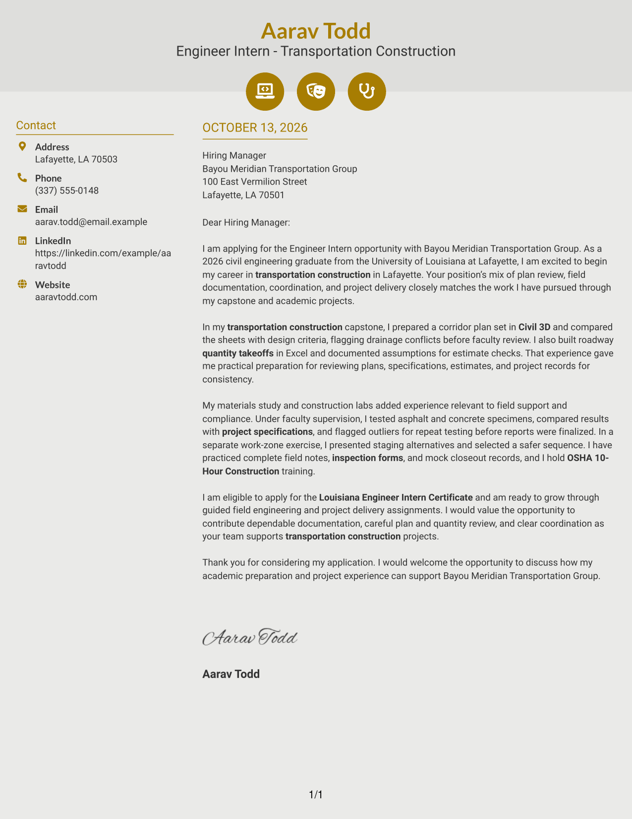 Cover Letter Example Page 1