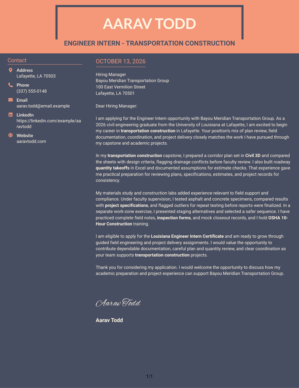 Cover Letter Example Page 1