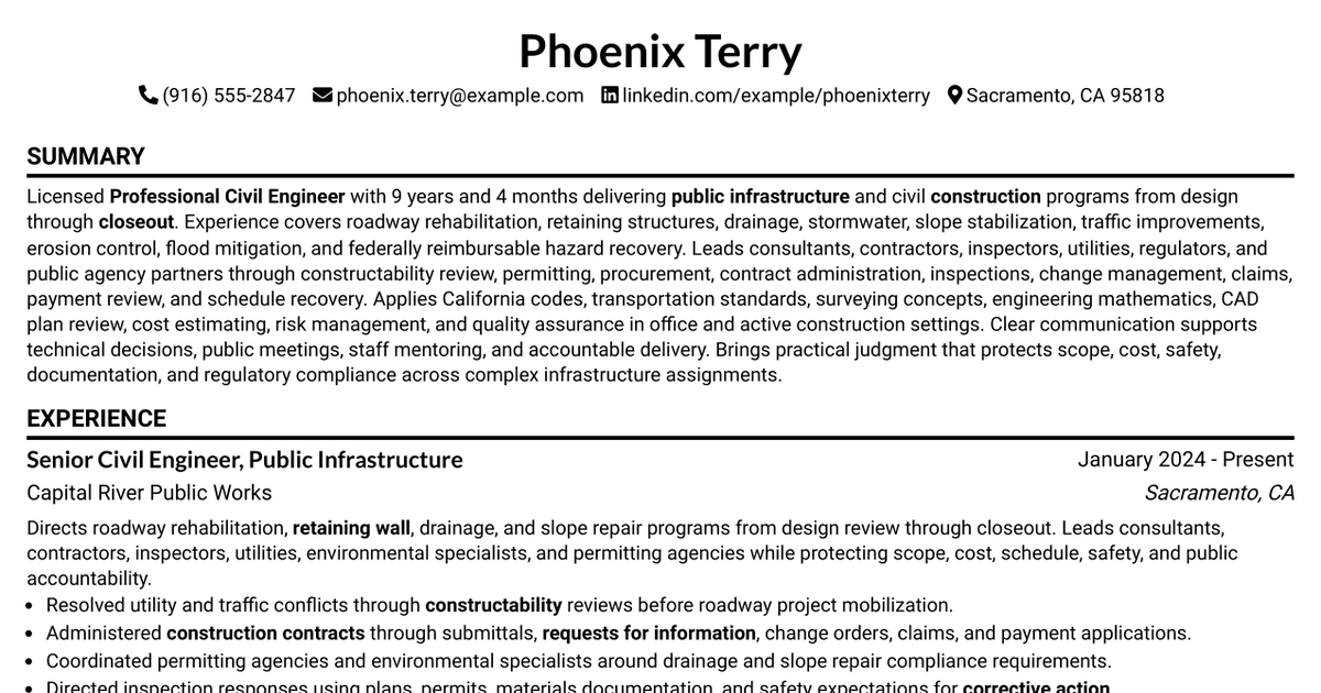 7 Engineer - Public Infrastructure Resume Templates with Example