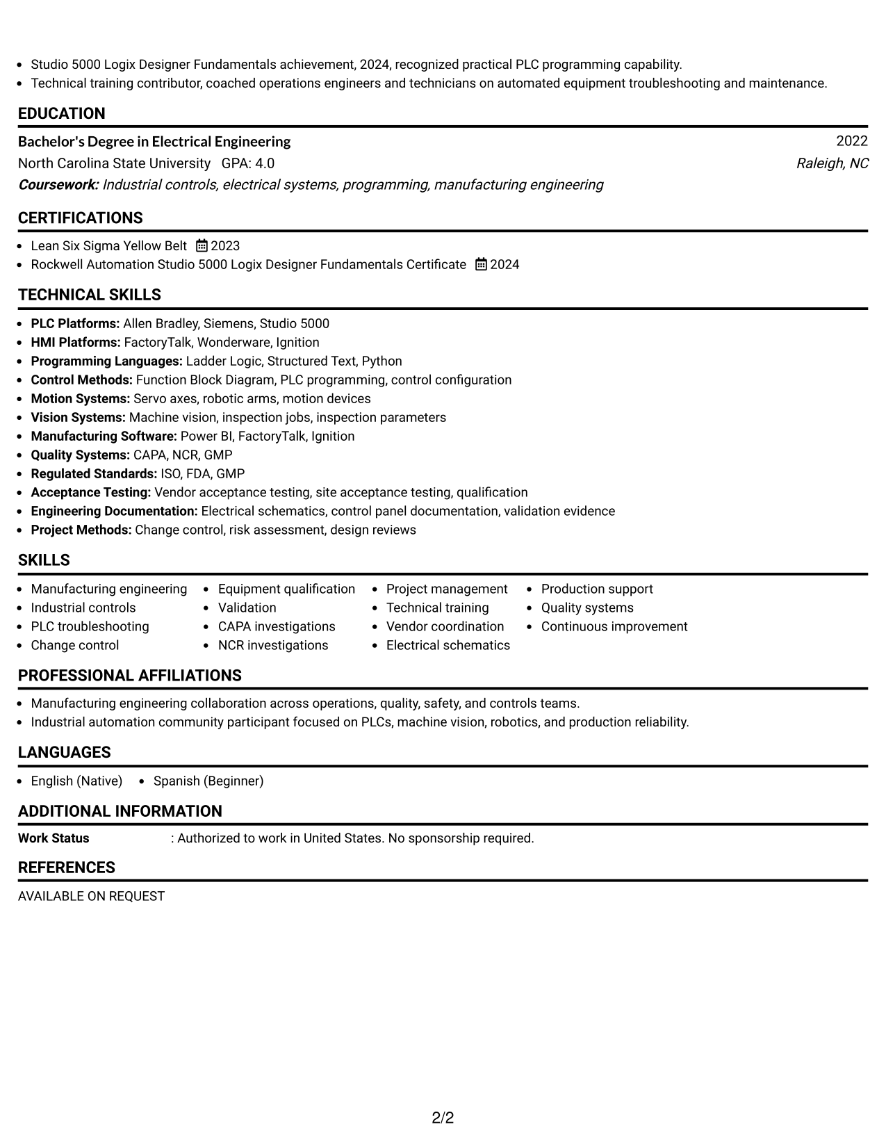 Resume Example Page 2
