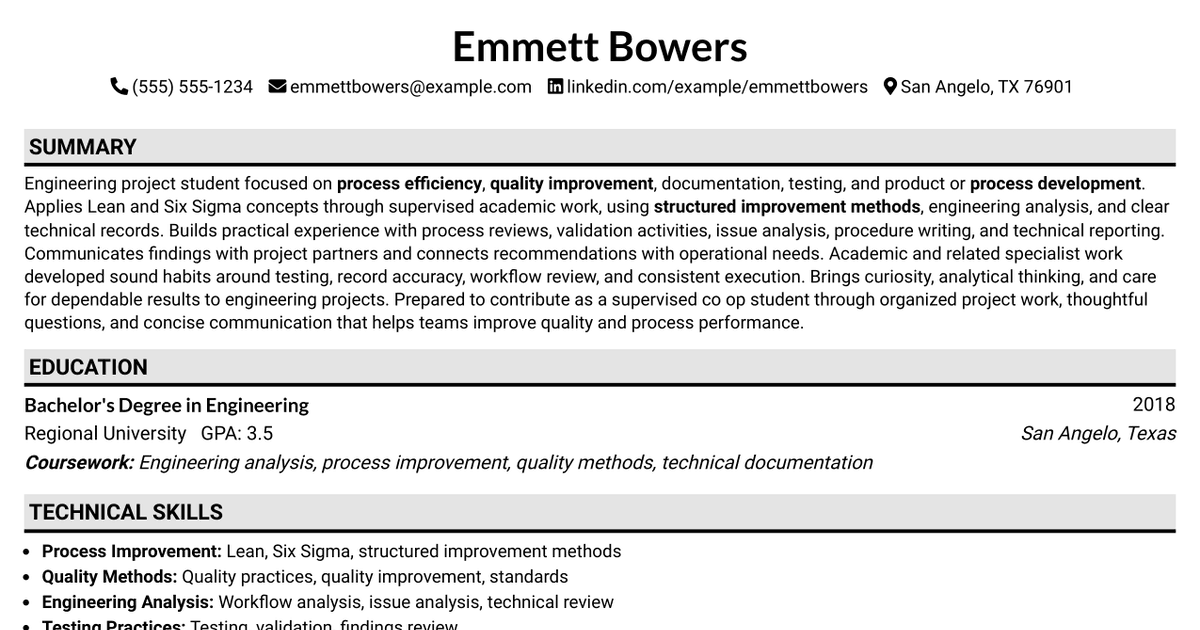 7 Engineering Co-Op Resume Templates with Example