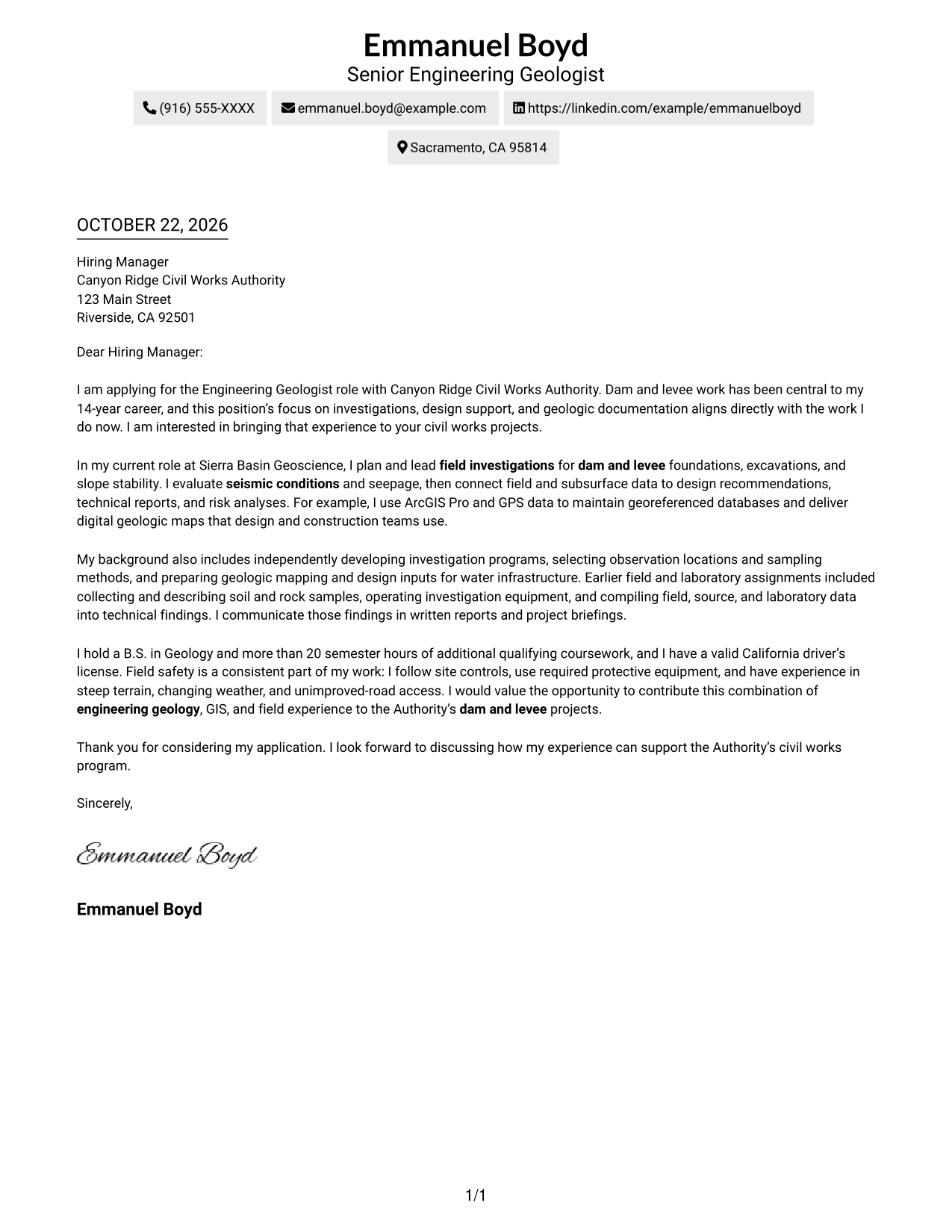 Cover letter example — page 1