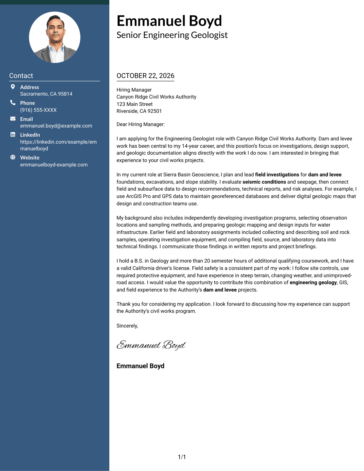 Cover letter example — page 1