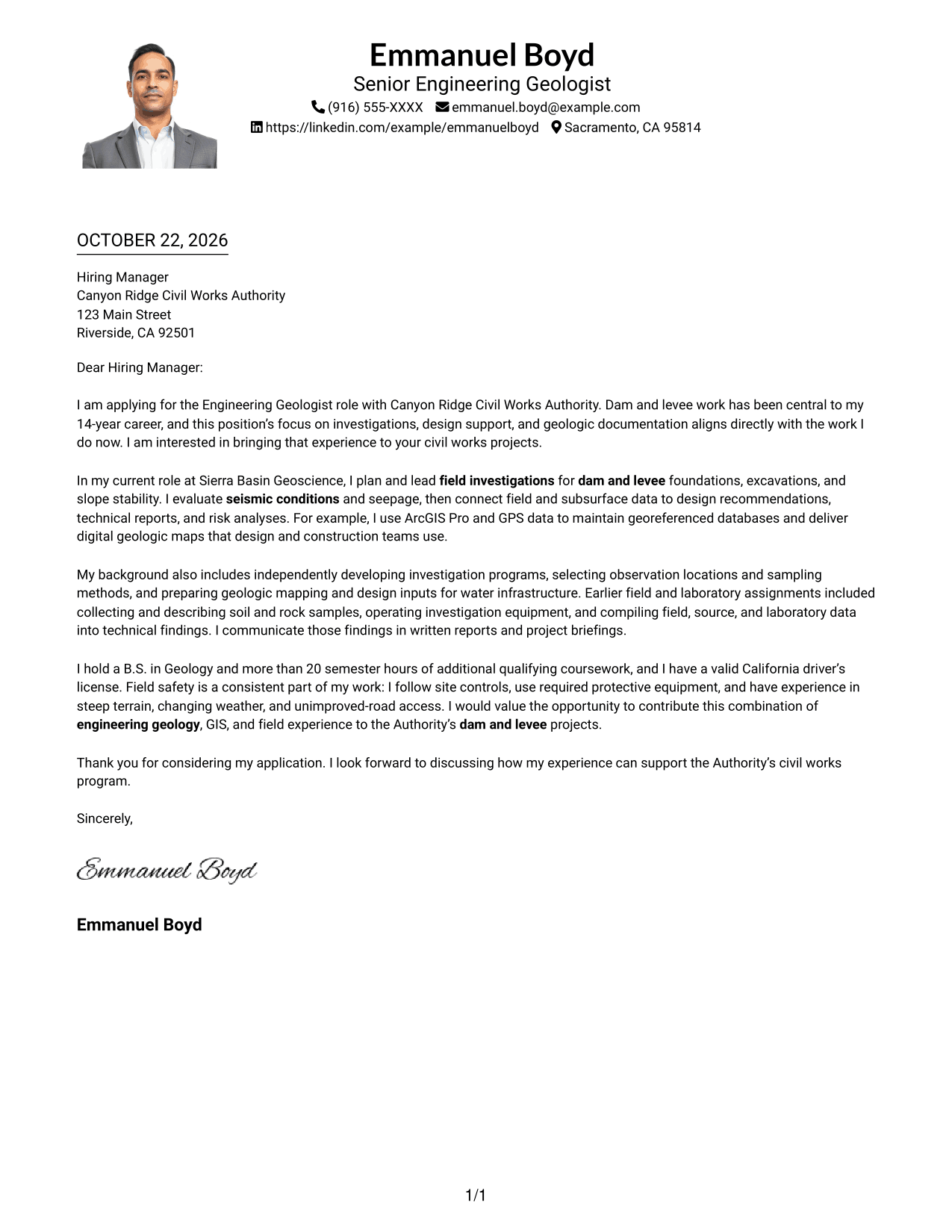 Cover letter example — page 1