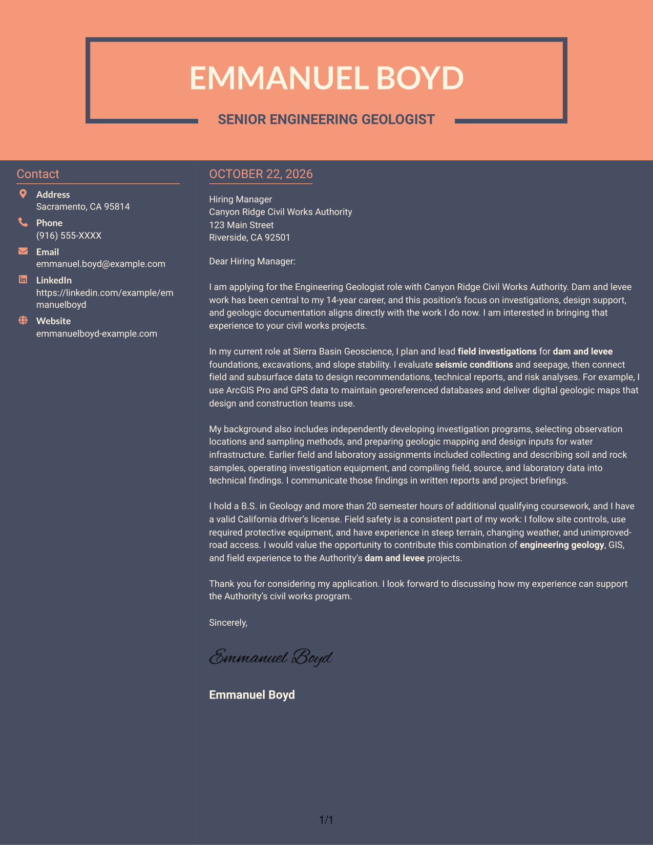 Cover letter example — page 1