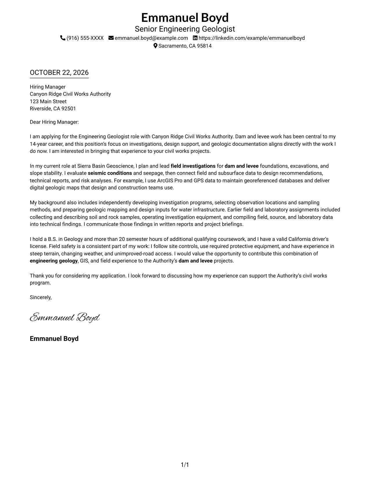 Cover letter example — page 1