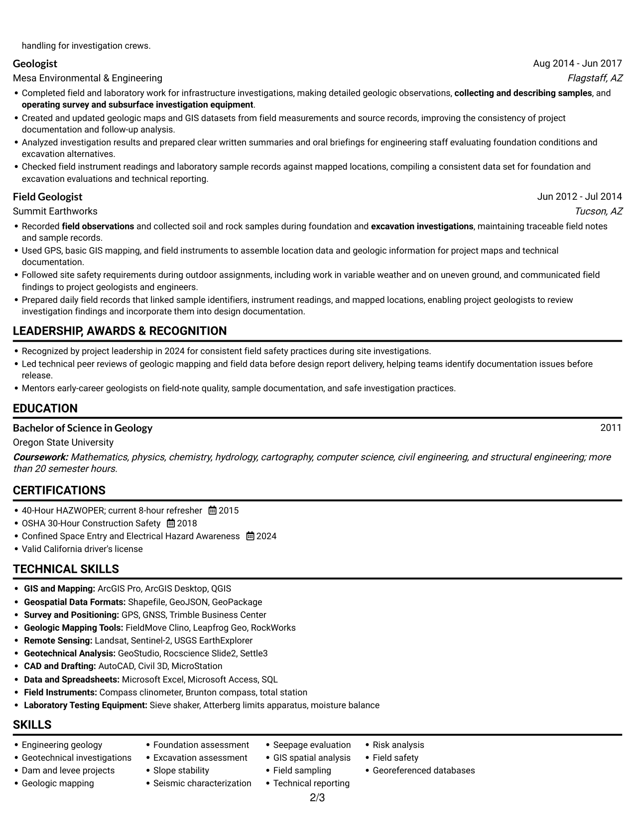 Resume example — page 2