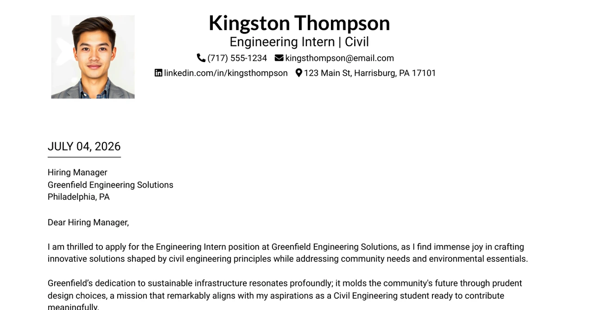 30+ Engineering Intern | Civil Cover Letter Templates with Example 2026