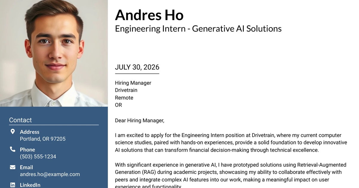 30+ Engineering Intern - Generative AI Solutions Cover Letter Templates with Example 2026